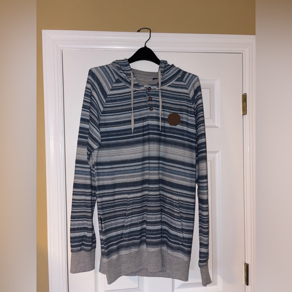 Vissla Blue Striped Long Sleeve Hoodie L